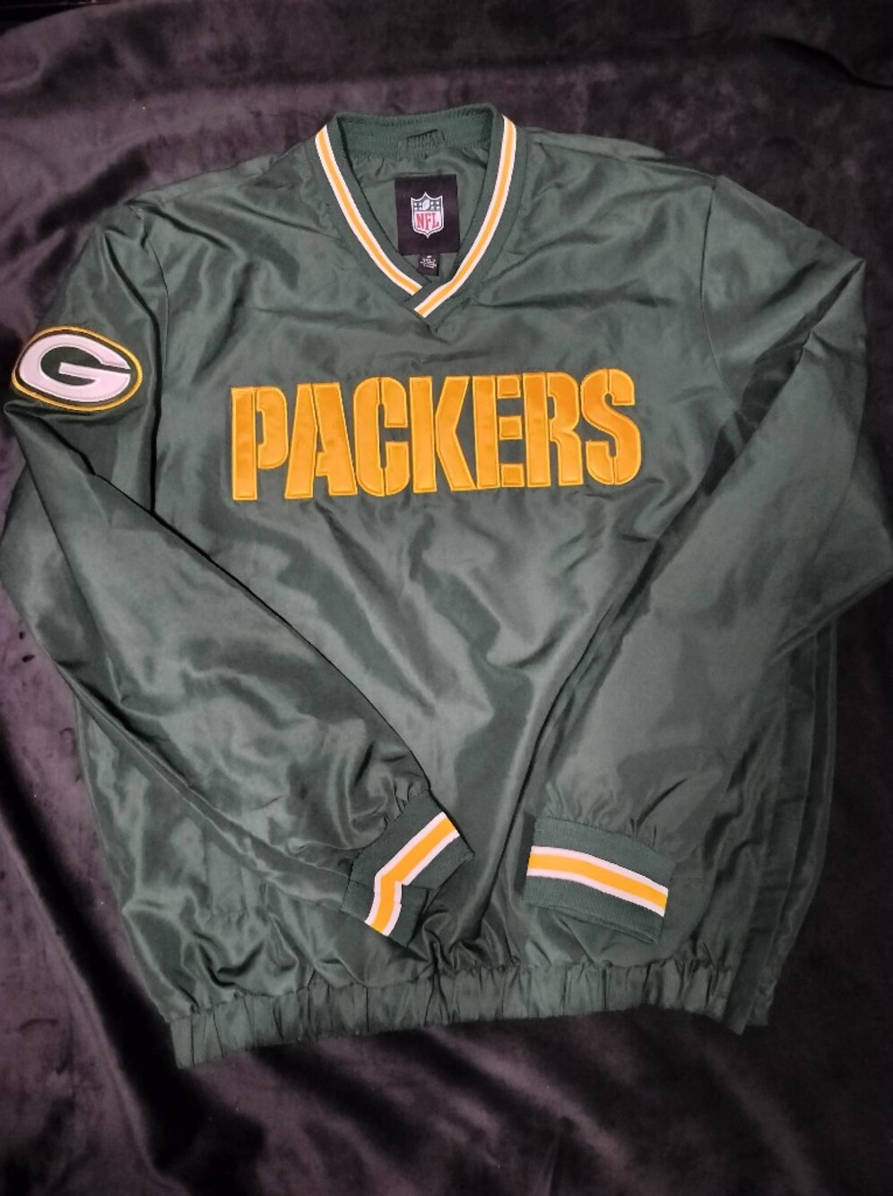 NFL Green & Gold Green Bay Packers Pullover Jacket Fleece Lined W/Pockets Medium